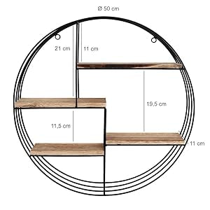 Vivol Rondus Wandrek, rond, van zwart metaal, rond, zwart, 4 houten vloeren, 50 x 11 cm