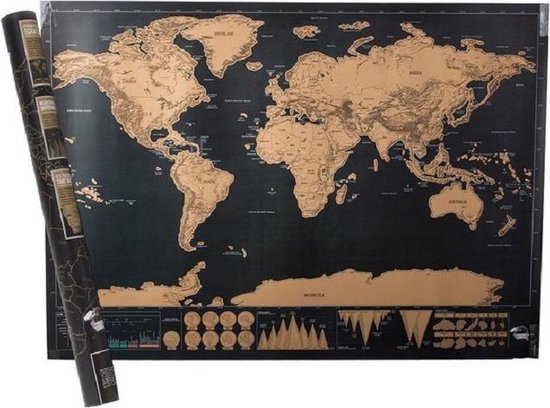 UNEARTH® Scratch map deluxe edition wereldkaart 82.5 x 59.4 cm !CADEAUTIP!