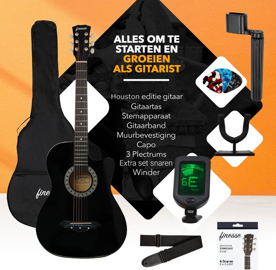 Finesse Akoestische Gitaar - met Videocursus - Western Gitaar - Gitaar Kind & Volwassenen - Zwart