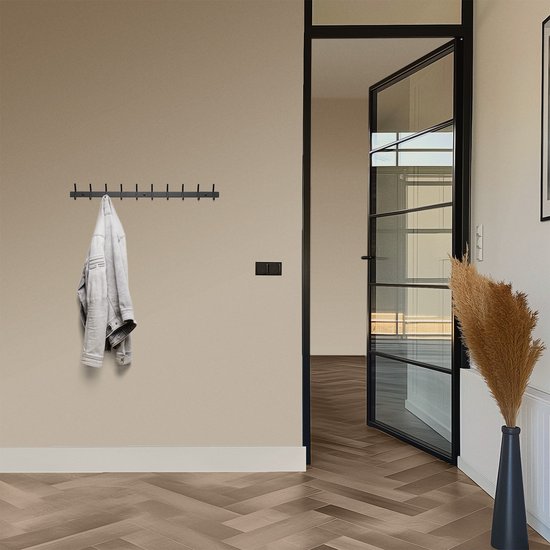 TOJ 20 Haaks Wandkapstok – 78cm - Muur / Wand Kapstok - Hangende Design Muurkapstok - Handdoekrek - RVS - Mat Zwart