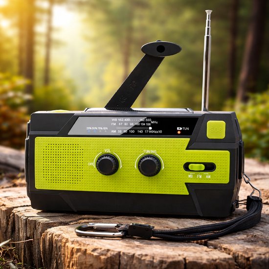 Noodradio 2026 - Klassieke Nooduitrusting Radio - Groen - Noodradio Met Zaklamp - Radio op Batterijen - Solar Powerbank - Noodradio Opwindbaar - Noodpakket - Dynamo Solar - Survival Radio - Zwart