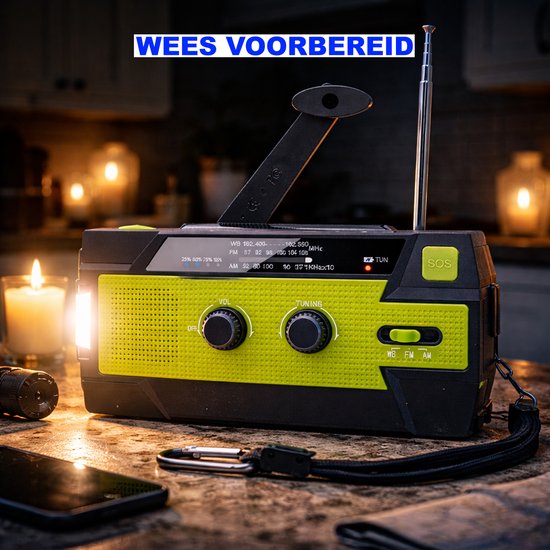 Noodradio 2026 - Klassieke Nooduitrusting Radio - Groen - Noodradio Met Zaklamp - Radio op Batterijen - Solar Powerbank - Noodradio Opwindbaar - Noodpakket - Dynamo Solar - Survival Radio - Zwart
