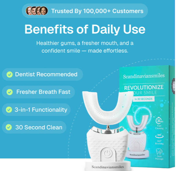 longziming -U-Vormige Elektrische Tandenborstel voor Volwassenen – Automatische 360° Reiniging met Siliconen Borstelkop – 3 Poetsstanden, Blauw LED-licht & Draadloos Opladen – IPX7 Waterdich