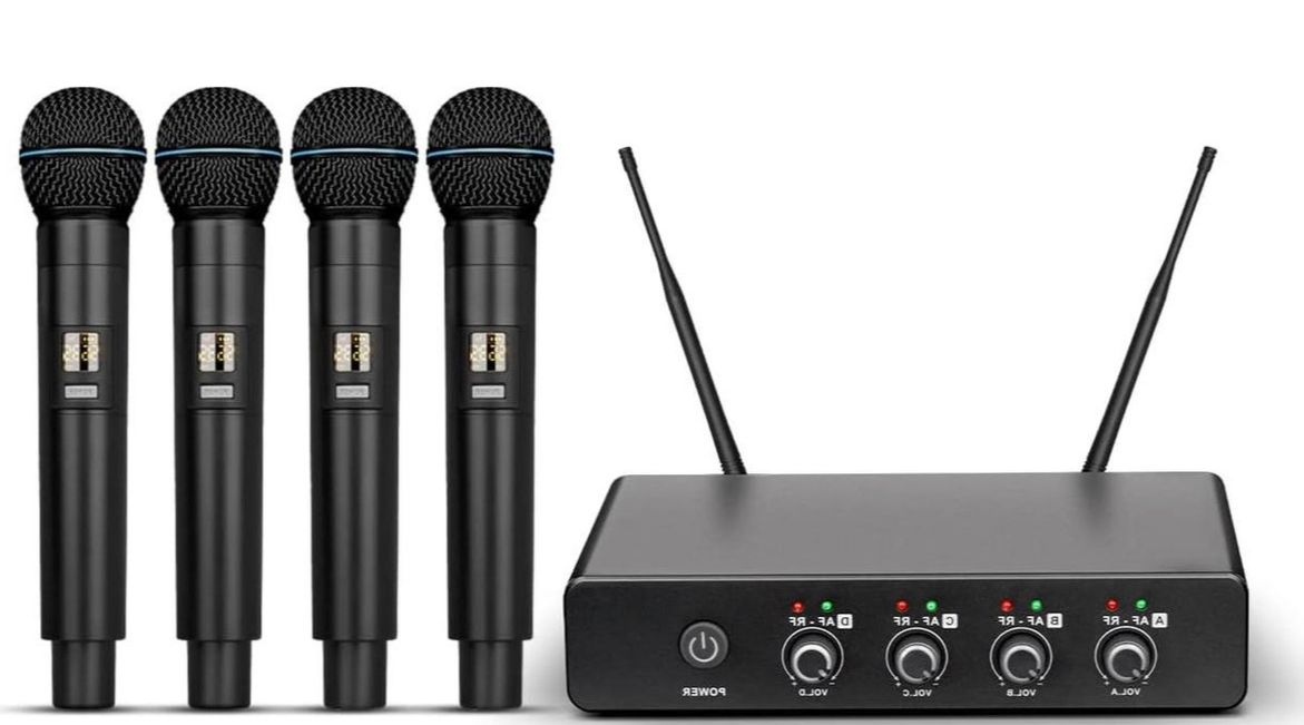 draadloze microfoon professionele UHF draadloze 4 dynamische microfoon handheld microfoonsysteem voor home karaoke vergadering feest kerk DJ bruiloft home KTV set